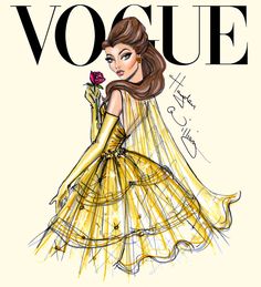 a drawing of a woman in a yellow dress with a rose on the cover of a magazine