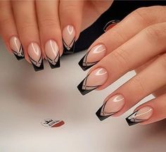 Black And White Nail, Fancy Nails Designs, Her Nails, Black Nail Designs, White Nail, Short Acrylic Nails Designs, Classy Nails, Fancy Nails, Short Acrylic Nails