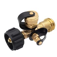 two black and gold hose valves on a white background with clippings to the side