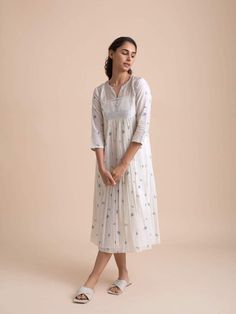 Yours Truly | BunaStudio White Kurti, Cotton Kurtis, Cotton Frocks, Frock Fashion, Frock For Women