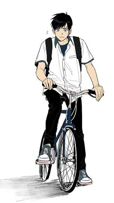 a drawing of a man riding a bike