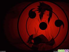 an anime character sitting in front of a red background