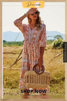 Bohemian Floral Sleeve Dress Floral Dresses With Sleeves, Casual Beach Dress, Split Long Dress, Looks Party, Womens Floral Dress, Printed Long Dresses, Half Sleeve Dresses, Long Summer Dresses, Mid Dresses