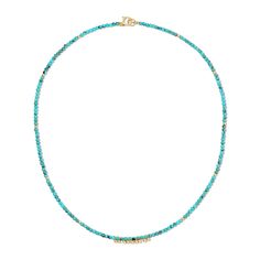 Feel the island vibes with the Endless Summer Necklace - Turqs + Caicos! This playful piece combines turquoise stones with gold fill beads and dangles, inspired by the laid-back luxury of the Turks and Caicos islands. Each piece is handmade in sunny Los Angeles, adding a touch of California cool to your look. One-of-a-kind with natural bead variations, these necklaces also come with a removable 2-inch extender, letting you style them your way. In stock necklaces will ship within 3 business days Turquoise Heishi Beads Jewelry For Vacation, Bohemian Gold Necklaces With Letter Beads, Turquoise Bohemian Jewelry With Letter Beads, Gold Necklaces With Letter Beads For Festivals, Bohemian Turquoise Beaded Necklace With Letter Beads, Gold Beaded Turquoise Necklace For Beach, Bohemian Gold Turquoise Necklace With Tiny Beads, Gold Bohemian Turquoise Necklace With Tiny Beads, Gold Turquoise Necklace With Round Beads For Beach