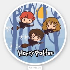 the harry potter stickers are flying through the air in front of trees and snow