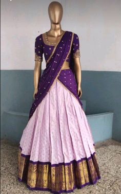 Saree Plain, Onam Outfits, Silk Lehenga Choli, Trendy Outfits Indian, Half Saree Lehenga, Simple Frocks