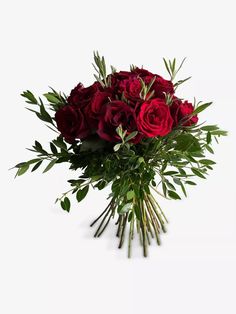 a bouquet of red roses on a white background