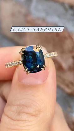 Unique Vintage Engagement Rings Sapphire, Engagement Ring Pave Band, Sapphire Engagement Ring Gold, Minimal Wedding Rings, Unconventional Engagement Rings, Sapphire Wedding Ring Set, Blue Green Sapphire Ring, Bride Vibes, Engagement Ring Pave