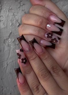 Brown Acrylic Nails, Brown French, Colored Acrylic Nails, French Tip Acrylic Nails, Short Square Acrylic Nails, Long Acrylic Nails Coffin, Acrylic Nails Coffin Pink, Long Acrylic, Unique Acrylic Nails