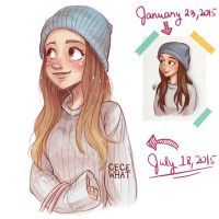 a drawing of a girl with long hair wearing a beanie and looking at the camera