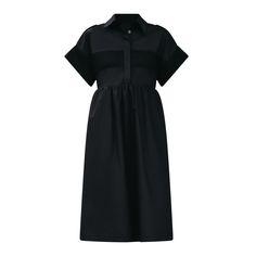 Experience effortless elegance with our 100% poplin cotton dress. Featuring contrast panels. Its loose silhouette flatters all body types. It comes with a wide belt to emphasize the waist.  Elevate your style today.  Front and back chest embroidered panel Wide sheer cuffs Shoulder tabs  Side zipper  Hidden placket Side seam pockets Wide belt Cotton 100%  Delicate wash. Do not tumble dry. Hang to dry. Iron Medium. Shirt Dress Black, Knit Loungewear, Stocking Fillers For Her, Cotton Shirt Dress, Holiday Party Outfit, Cotton Midi Dress, Effortless Elegance, Feminine Design, Wide Belt