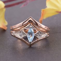 "Gold rings set, Art deco rings set, 14k rings set, Wedding rings set, Bridal rings set, Minimalist rings set, Antique rings set, Topaz ring WE OFFER UNLIMITED PERIOD INSTALLMENTS PLAN This is a beautiful, stunning, feminine ring that works well for all occasions, styles, and ages. You will love it! Same ring in white gold: https://www.etsy.com/listing/294832061/topaz-ring-art-deco-ring-gemstone-ring?ref=shop_home_active_1 Rings information: Main stone: Sky Topaz Approximate size: 6*3 mm Accent Set Wedding Rings, Gold Rings Set, Bohemian Wedding Rings, Antique Ring Settings, Art Deco Rings, Wedding Rings Set, Deco Rings, Handmade Gold Ring, White Sapphire Engagement Ring