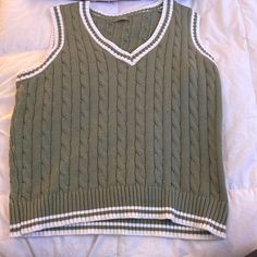 Brand New Pac Sun Vest, Green And White Marelena Sweater White Sleeveless Preppy Top, Trendy Green Knit Sweater Vest, Affordable Green Cotton Sweater Vest, Green Fitted Sleeveless Sweater Vest, Green Knit V-neck Sweater Vest, Pacsun Sweaters, Green Sweater Vest, White Cropped Sweater, Button Sweater