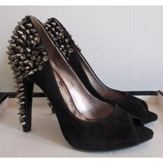 Sam Edelman Lorissa Black Suede Bold Gunmetal Spikes & Silver Rhinestone Encrusted Heel Rounded Peep Toe Platform, Suede Covered Slim Heel Leather Upper Leather Lining Manmade Sole Shoe Width: Medium Measurement From Toe To Heel: 9 1/2" Heel: 4 1/2" Platform: 1/2" Size: 7.5 New With Tags Sole Shoes, Silver Rhinestone, Sam Edelman Shoes, Lorraine, Sam Edelman, Black Suede, Shoes Women Heels, Black Silver, Leather Upper