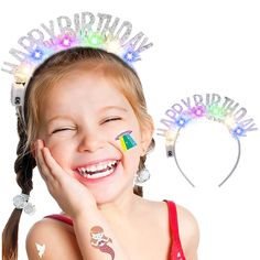 PRICES MAY VARY. Light up happy birthday headband is made of high quality plastic and felt fabric, Led lights are wrapped around the birthday crown, glitter foil strips for embellishment, when you press the light on, the birthday hair accessories emits a sparkling bright light, which will definitely make you the star of the party. Light up headbands is adjustable in 3 levels: fast flashing, slow flashing and constant light, which can be adjusted according to your needs by lightly pressing the bu Cocomelon Headband, Playful Multicolor Birthday Party Supplies, Fun Adjustable Birthday Party Supplies, Adjustable Crown Headband For Birthday, Multicolor Headband For Party, Princess Crown Party Supplies For Birthday, Playful White Party Supplies, Party Multicolor Hair Accessories With Matching Headband, Fun Birthday Hair Accessories With Matching Headband