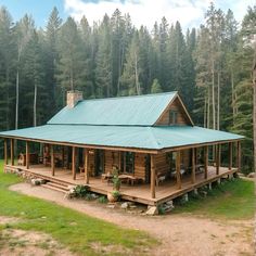 a log cabin in the middle of a forest