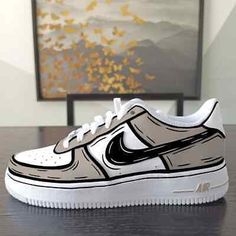 ad eBay - Nike Air Force 1 Custom Hand Painted Shoes Light Brown Black Cartoon Art Mens - Buy Now, click the link (eBay) Painted Af1, Custom Sneakers Diy, Nike Air Force 1 Custom, Diy Sneakers, Air Force 1s, Air Force 1 Custom, Custom Air Force 1, Cute Nike Shoes, Cute Nikes