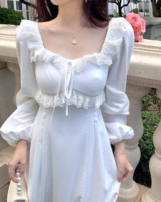 Vintage French Retro Square Neck Puffy Lantern Sleeves Elegant Fairy Princess Lace Ruffle Ice White Dress Y2K 90s Party Event Dance Amazing    Measurement  Size (cm): XS-S-M-L-XL Bust: 78-82-86-90-94 Waist:60-64-68-72-76 Sleeve: 64-65-66-67-68  Color:White  NOTE： Please write down your shipping address and order's color, size or other instructions when you checkout. Thanks! Wow! Enjoy shopping! Retro Lace Dress, Victorian Lace Dress, Dress Cottagecore, French Retro, White Long Sleeve Dress, Cottagecore Dress, Fairy Princess, Slim Fit Dresses, Fairy Dress