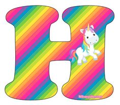 the letter h with a rainbow unicorn on it's face and an upper case