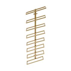 a gold metal rack with four rows of clothes hanging from it's sides on a white background