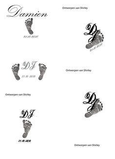 three different types of footprints with names on them