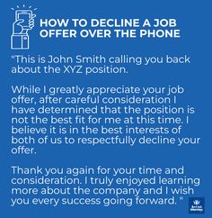 an advertisement with the text how to decline a job offer over the phone