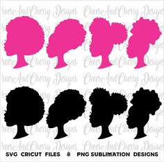 silhouettes of women's hair in different styles and colors, with the word svc