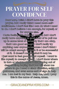 a poster with the words prayer for self - confience and an image of a person raising their hands