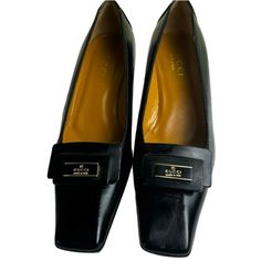 Gucci Tom Ford Vintage New Leather Logo Square Toe Kitten Heel Shoes Loafers Size 7b Black With Gold Logo Detail Stunning Gucci Square Toe Kitten Heel Pumps With Logo Detail Heels [S3101] High Quality Smooth Leather Exterior With Tan Leather Interior Old Money Luxury Classic Look Gold & Black Gucci Plaque Logo On Front Great For Work Or Formal Even Comfortable Small Heel For Comfort & Longevity Rubber Soles And Heels Were Done By Cobbler Shoes Are In Unworn New Vintage Condition. No Wear, Damage Interior Old Money, Gucci Loafers Women, Gucci Suede Loafers, Old Money Luxury, Money Luxury, Gold Loafers, Gucci Loafers, Kitten Heel Shoes, Patent Leather Loafers