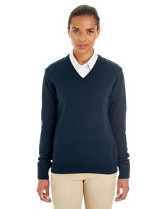 Ladies' Pilbloc™ V-Neck Sweater - DARK NAVY - XS | Harriton Women's Pilbloc V-Neck Sweater in Dark Navy Blue Size XS | Acrylic Blend Blue Vneck Sweater, Sweater Vest Women, Lightweight Cardigan, V Neck Cardigan, Outerwear Sweater, Knit Sweater Cardigan, Long Sleeve Cardigan, Sweater Fashion, V Neck Sweater