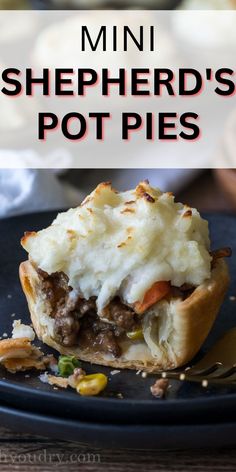 mini shepherd's pot pies on a plate with text overlay that reads mini shepherd's pot pies