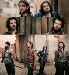 several pictures of the same man in different outfits, one with long hair and one with beards