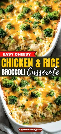 chicken and rice casserole with broccoli in the bottom left corner is shown