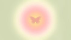 a pink and yellow butterfly is in the center of a light green background with white circles