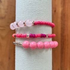 Set of three (3) stretch cord bracelets. Made with lots of love ! ❤️ ▪️colors: pink | rose gold Adjustable Pink Stackable Friendship Bracelets, Adjustable Stackable Pink Friendship Bracelets, Stackable Pink Beaded Bracelets, Adjustable Stackable Pink Stretch Bracelet, Trendy Stackable Pink Friendship Bracelets, Casual Pink Stackable Friendship Bracelets, Casual Pink Stackable Beaded Bracelets, Trendy Pink Stackable Stretch Bracelet, Casual Pink Stackable Stretch Bracelet