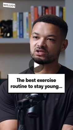 a man holding a camera in front of a tv screen with the caption, the best exercise routine to stay young