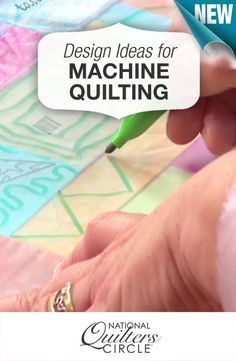 a person is writing on a piece of paper with the words design ideas for machine quilting