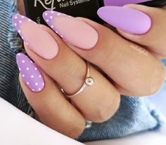 Purple Nails With Designs, One Colour Nails, Easter Nails Pastel, Nail Gel Ideas, Simple Easter Nails, Almond Stiletto Nails, Purple Nail Ideas, Natural Nail Shapes, Gel Ideas