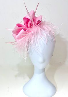 Easter Fascinator, Kentucky Derby Hat Fascinator, Pink, Hot Pink, Beige Ostrich Feather Headband, Wedding Fascinator Derby Fascinator Hat Fascinator Headband For Races And Carnival, Kentucky Derby Hat-style Headband Gift, Adjustable Mini Hat With Feathers For Kentucky Derby, Adjustable Pink Mini Hat With Feathers, Pink Ostrich Feather Fascinator, Evening Fascinator With Adjustable Feather Trim, Evening Fascinator With Feather Trim And Adjustable Fit, Mini Hats With Feather Trim For Weddings On Headbands, Adjustable Feather Hair Accessories For Party