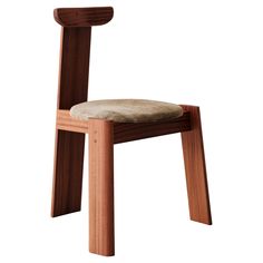 a wooden chair with a cushion on the seat and backrest, against a white background