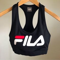 Fila Logo Performance Sports Bra Women’s Size S Fila Logo Performance Sports Bra Women's Racerback. Black With Red And White Logo On Front Polyester/Spandex Blend, Machine Washable, Removable Pads. Please See The Photos For More Detail. Tired On, Never Worn. Didn’t Fit. There Is Some Light Specks On Front Fila Logo That I Didn’t Noticed Upon Purchasing. ***Please Closely Examine Photos To Determine Condition Of Item*** Fitted Black Activewear With Logo Print, Black Gym Activewear With Logo Print, Black Sporty Activewear With Logo Print, Sporty Black Activewear With Logo Print, Black Activewear With Logo Print For Sports, Black Logo Print Athleisure Activewear, Black Activewear With Logo Print For Sports Season, Red Sporty Activewear With Letter Print, Black Athleisure Activewear With Logo Print