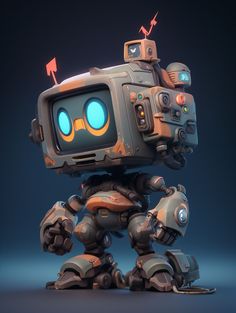 an animated robot is standing in front of the camera