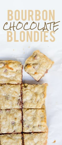 Bourbon Chocolate Chip Blondies | Wholefully Kentucky Derby Desserts, Bourbon Chocolate, Chocolate Blondies, Bourbon Recipes, Alcoholic Desserts, Chocolate Chip Blondies, Chocolate Bourbon, Boozy Desserts, How Sweet Eats