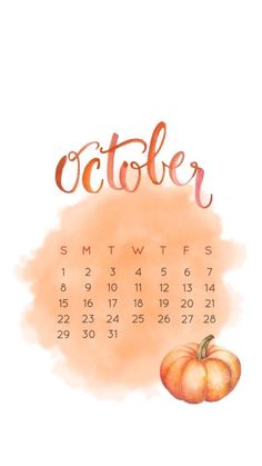 the october calendar with watercolor pumpkins