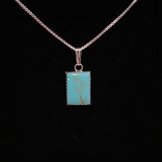 "* 10mm x 14mm Rectangle turquoise pendant necklace * All Components made from 925 sterling silver * box chain necklace available in sizes 16\",18\" or 20\" * Handcrafted in the USA * Free Shipping * Item shipped in gift box * Item is made to order and cabochon may vary in color These ravishing rectangle necklace are made entirely from sterling silver with a stunning 10mm x 14mm turquoise cabochon. All jewelry are measured, soldered, and stone set all by hand using quality materials. This neckla Blue Square Sterling Silver Jewelry, Blue Turquoise Necklace Stamped 925 As A Gift, Blue Necklaces With Rectangular Stone For Gift, Blue Necklace With Rectangular Stone For Gift, Elegant Turquoise Necklace With Rectangular Pendant, Gift Blue Turquoise Necklace Stamped 925, Blue Square Necklace For Gifts, Rectangular Stamped 925 Necklace For Gift, Rectangular Stamped 925 Necklace As Gift