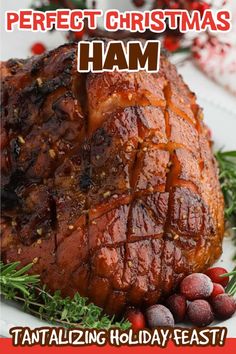 a christmas ham is sitting on a plate