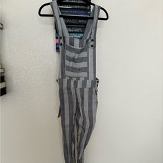 Never Worn, New With Tags Cotton Overalls - Blue With White Stripes Ethically Made Spring Cotton Gray Jumpsuits And Rompers, Casual Striped Jumpsuits And Rompers For Day Out, Striped Cotton Jumpsuits And Rompers For Day Out, Casual Striped Overalls With Pockets, Striped Cotton Jumpsuit For Day Out, Casual Striped Fitted Jumpsuits And Rompers, Casual Fitted Striped Jumpsuits And Rompers, Overalls Blue, Cotton Overalls