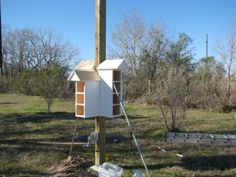 a bird house is being constructed in the yard