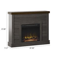 the electric fireplace is shown with measurements for it's size and features an open fire place