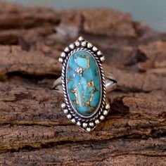 Blue Copper Turquoise Gemstone Ring - 925 Sterling Silver Ring - Designer Ring - Blue Turquoise Ring Silver Turquoise Jewelry, Copper Turquoise, Western Jewelry, Turquoise Rings, Gift Ring, Blue Rings, Turquoise Gemstone, Blue Turquoise, Boho Rings